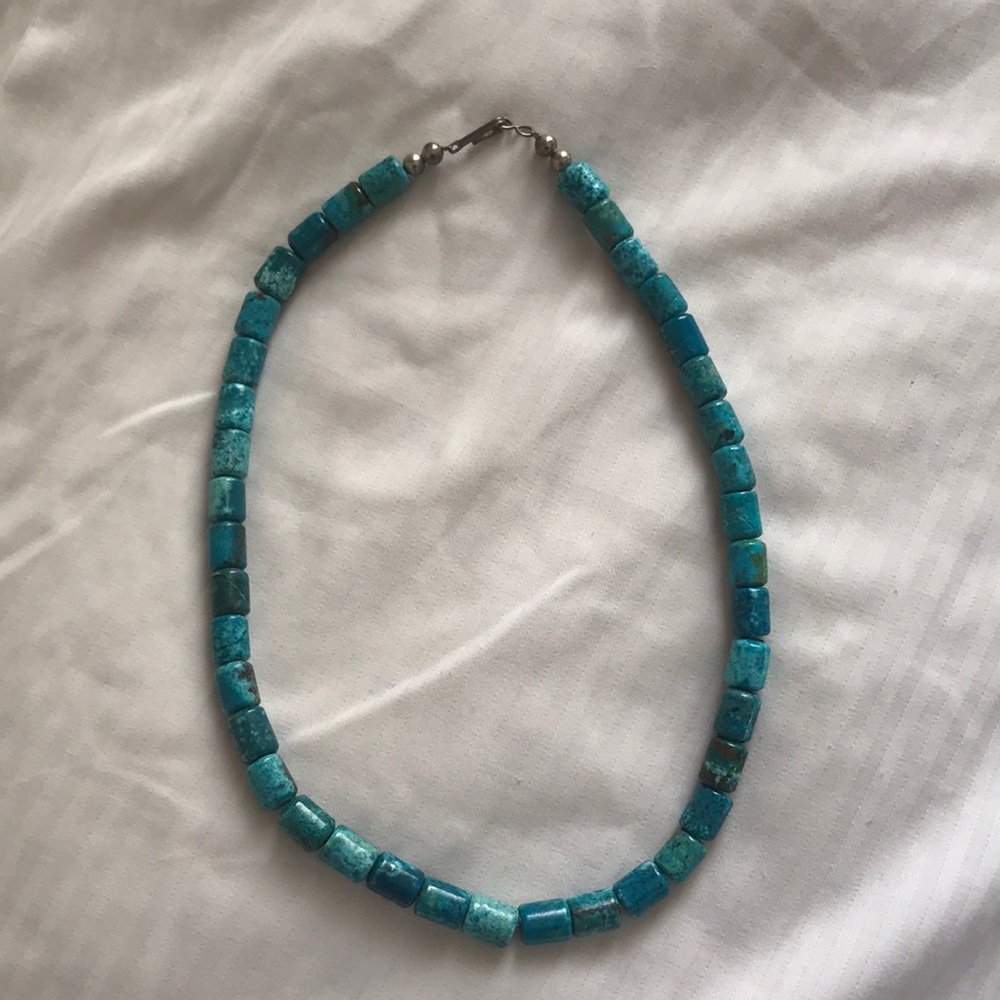 Handmade turquoise stone necklace.